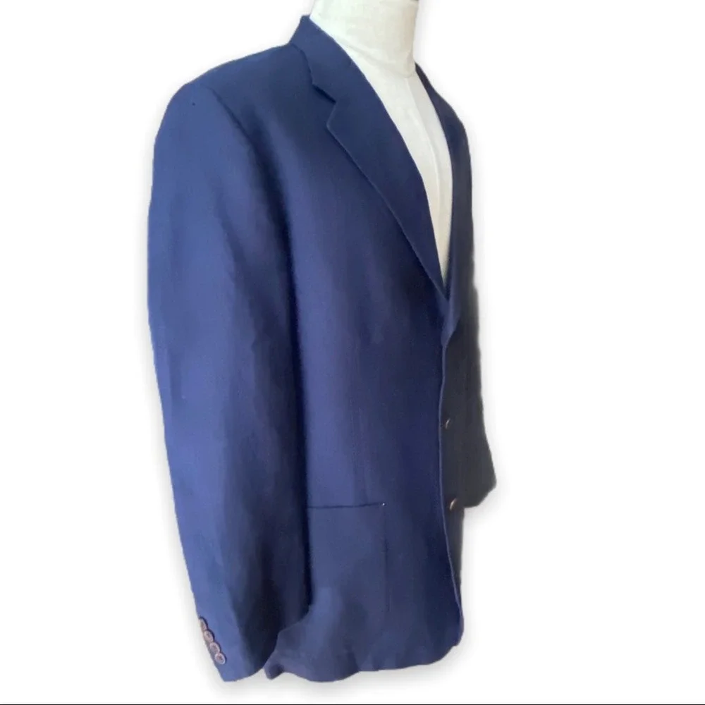Ralph‎ Lauren Polo University Linen Blazer Jacket Sport Coat Navy Blue 41 T
